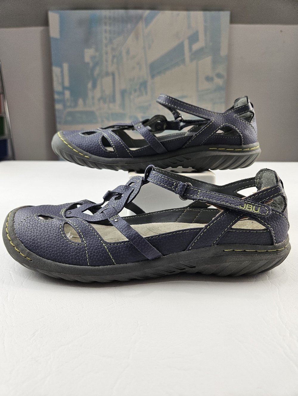 Womens 8M-JBU by Jambu Sport Sandals Blue Closed Toe Mary Jane Hook Loop Comfort